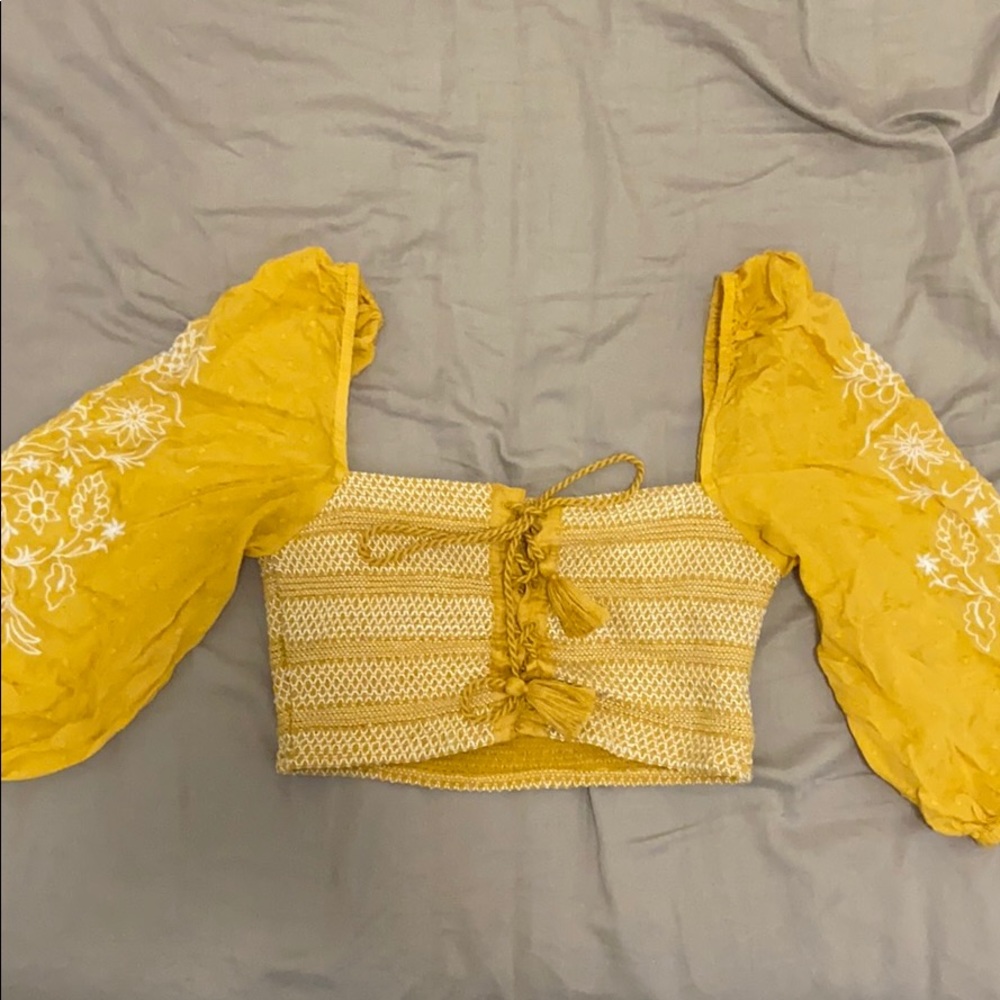 Yellow Lace Up Crop Top